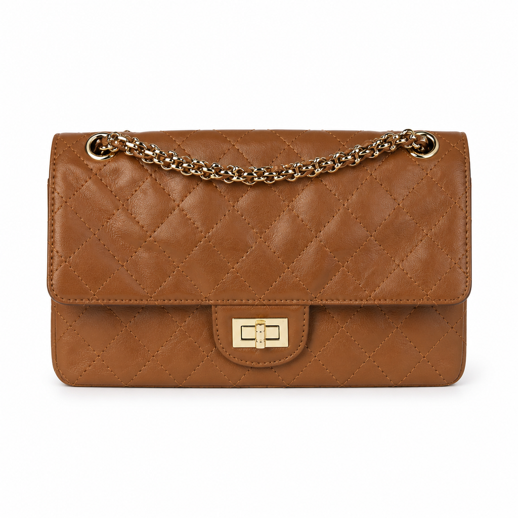 Chanel 2.55 Reissue 227 Cognac Brown Aged Distressed Calfskin Aged Gold Mademoiselle Lock Chain 24cm