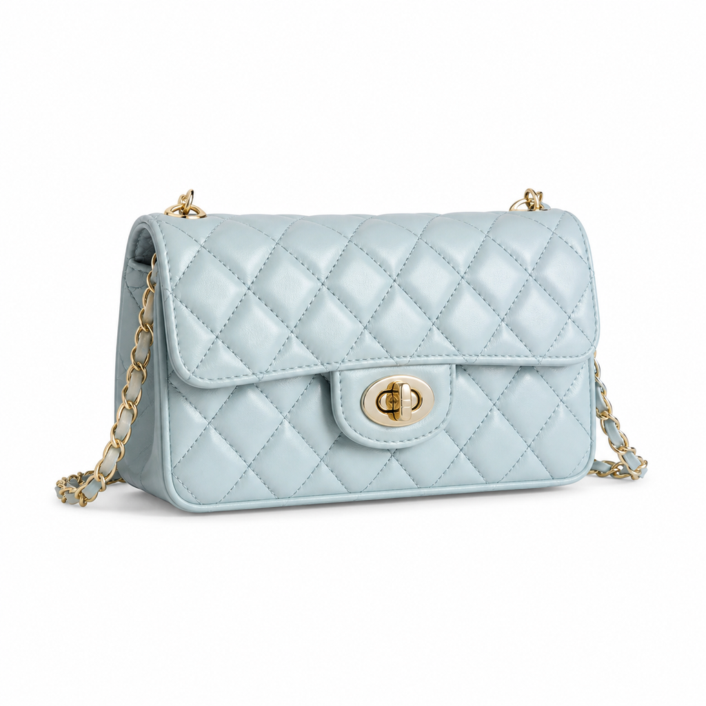 Chanel Classic Mini Flap Bag Ice Blue Quilted Lambskin Gold CC Turn-Lock Chain 20cm