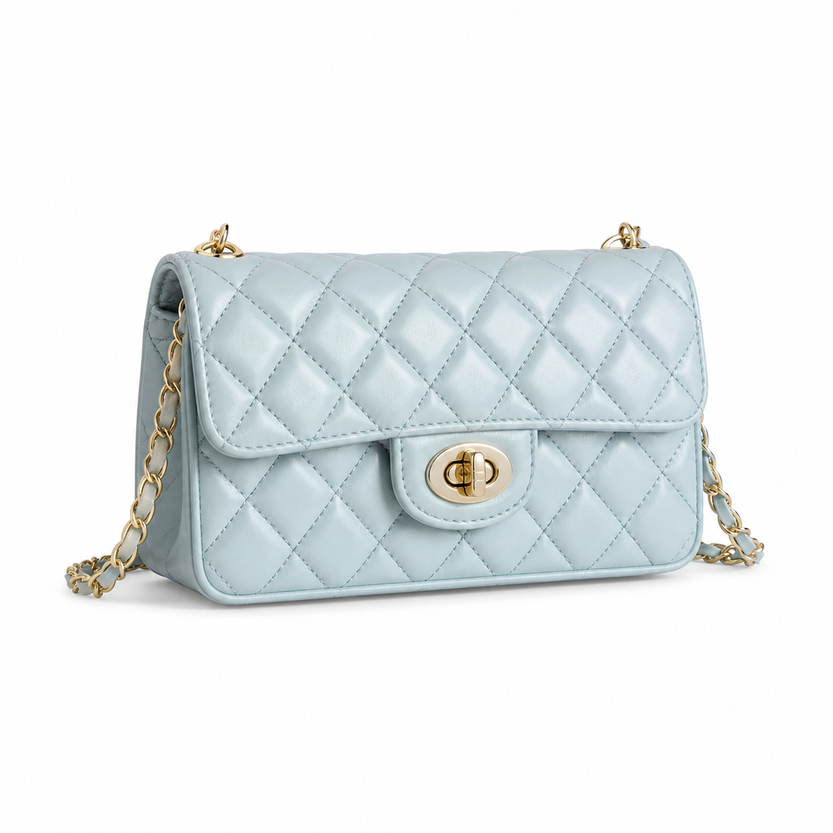 Chanel Classic Mini Flap Bag Ice Blue Quilted Lambskin Gold CC Turn-Lock Chain 20cm