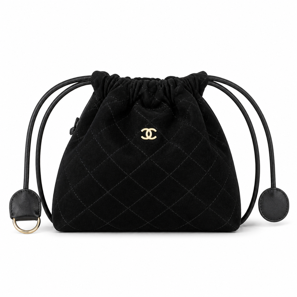 CHANEL Black Quilted Suede Mini Backpack Gold Ring CC Snap Closure