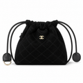 CHANEL Black Quilted Suede Mini Backpack Gold Ring CC Snap Closure