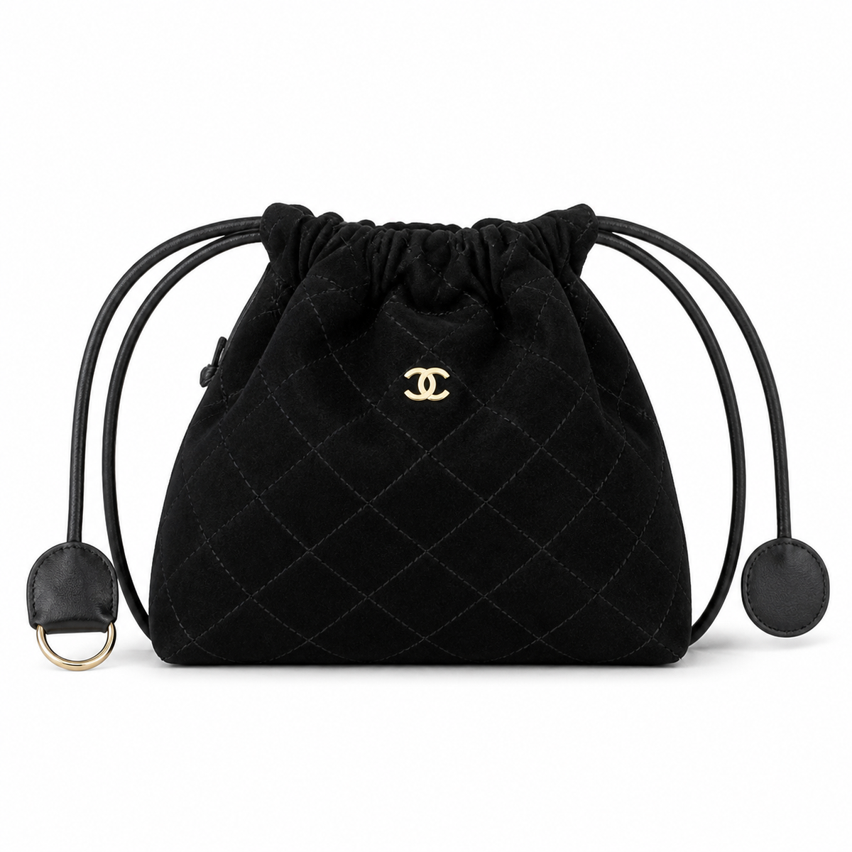 CHANEL Black Quilted Suede Mini Backpack Gold Ring CC Snap Closure