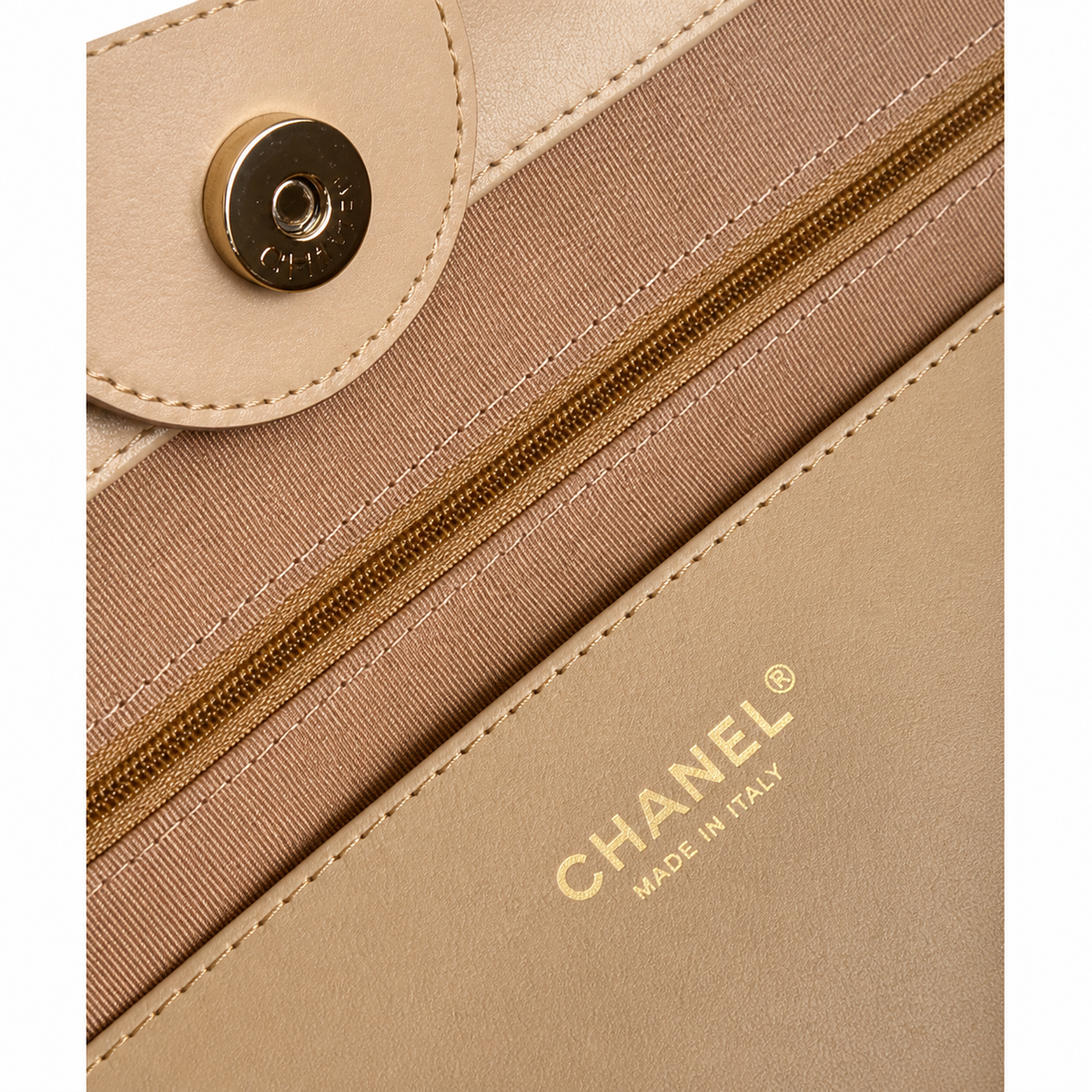 Chanel Beige Stripe Woven Large Shopping Tote | Gold CC | Leather Handles & Chain Strap | 25×46×13cm