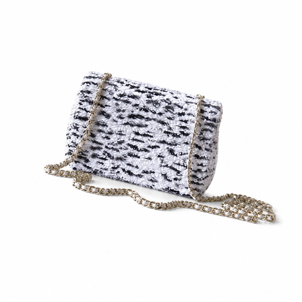Chanel Black White Tweed Mini Flap Bag Gold Rope Chain CC Turn Lock