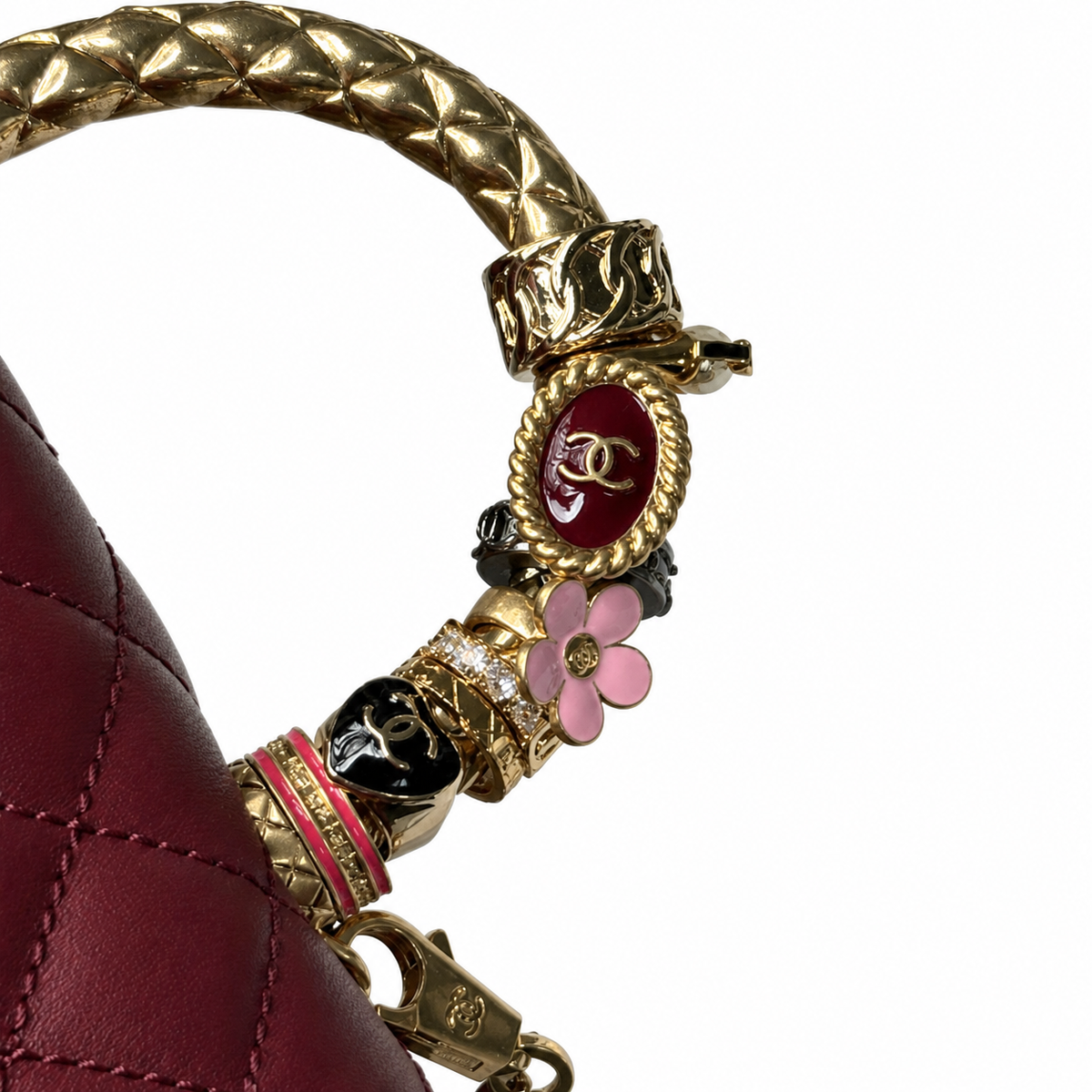 CHANEL Burgundy Quilted Lambskin Jewel Top Handle Flap Chain Bag