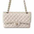 CHANEL Ivory Quilted Lambskin Medium Classic Double Flap Bag Silver Hardware