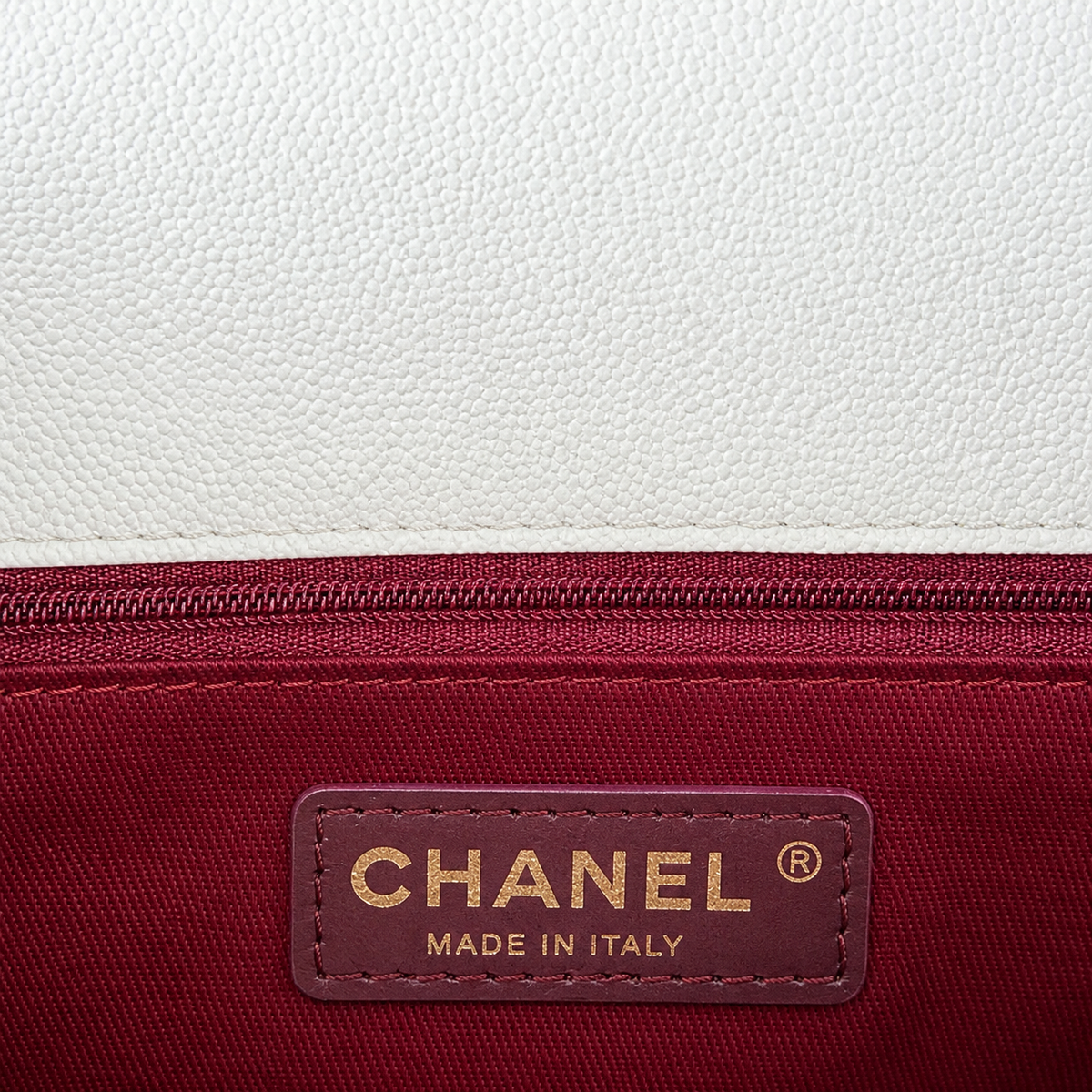 Chanel Coco Handle Quilted Caviar Bag White Burgundy Lizard Top Handle 24cm