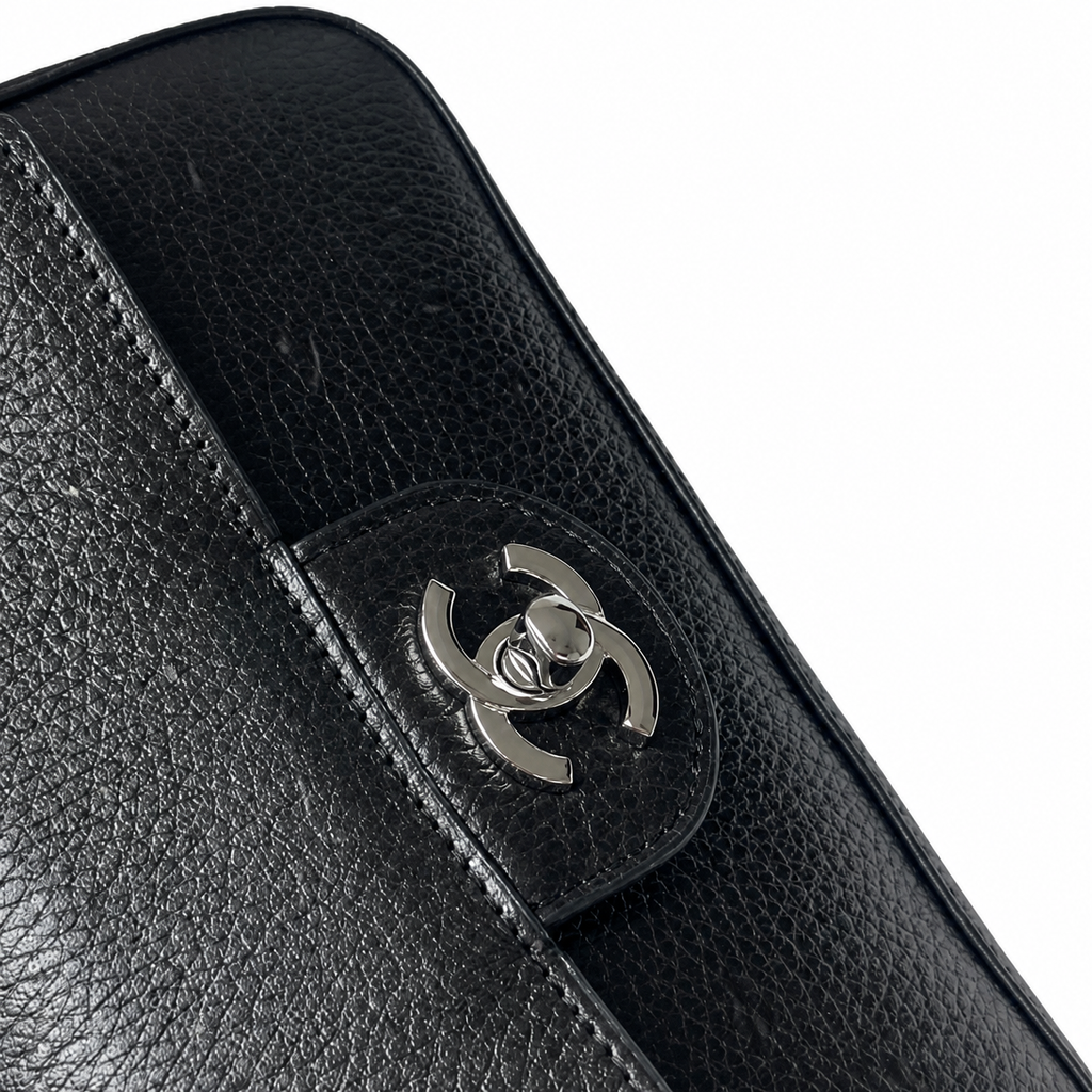 Chanel Black Caviar Leather Mini Flap Bag Silver CC Dual Loop Handles