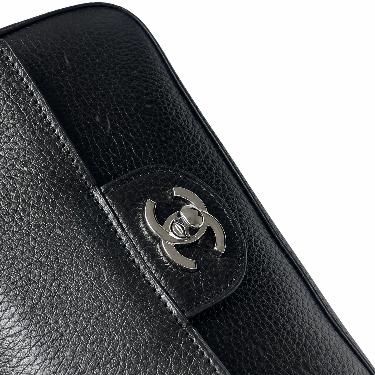 Chanel Black Caviar Leather Mini Flap Bag Silver CC Dual Loop Handles