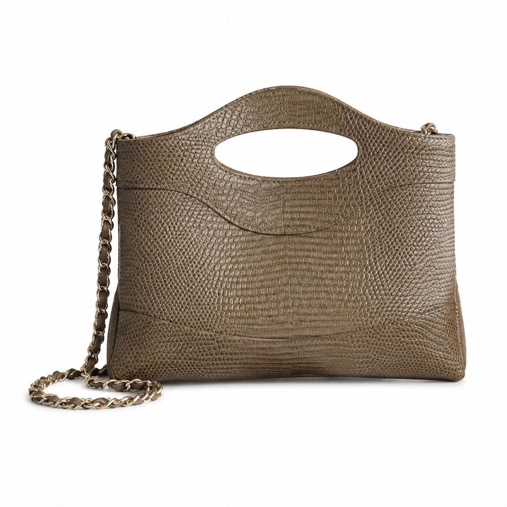 Chanel 31 Khaki Lizard-Embossed Leather Bag with Gold Chain
