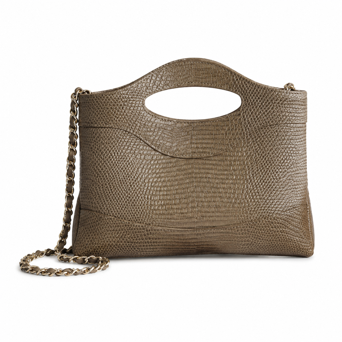 Chanel 31 Khaki Lizard-Embossed Leather Bag with Gold Chain