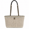 Chanel Black & White Woven Tweed Shopping Tote Bag | Gold CC Chain Handles | 28×20×13cm