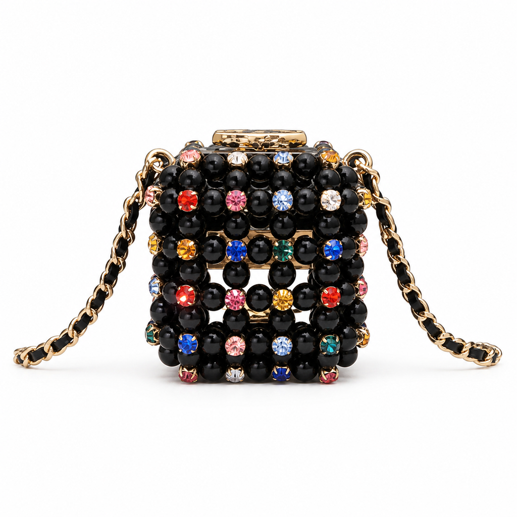 CHANEL Black Pearl Multicolor Crystal Minaudiere Evening Bag