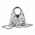 CHANEL White Black Splatter Print Triangle Hobo Bag Burgundy Handle CC
