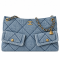 Chanel Quilted Denim Large Shopping Bag Blue 25.5×38×10.5cm