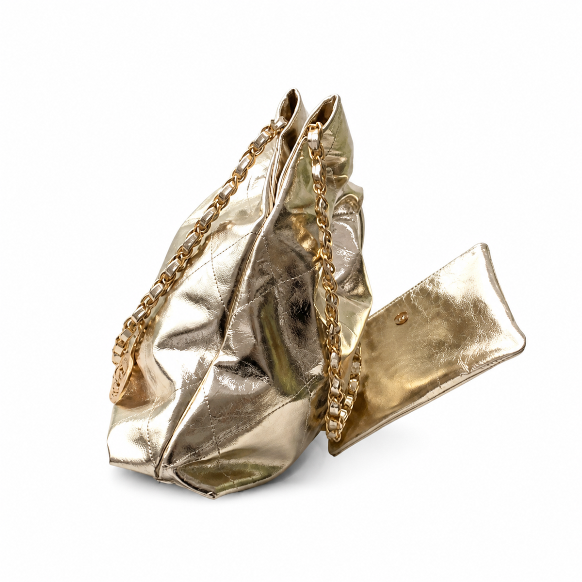 Chanel 22 Large Bag Gold Metallic Calfskin Gold Chain with CC Pouch 35cm