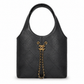 Chanel Black Quilted Leather Large Shopping Tote Bag Gold Bar Lock