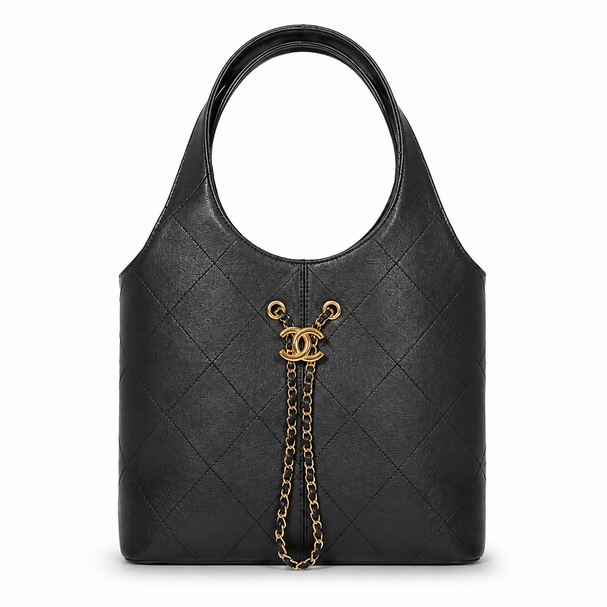 Chanel Black Quilted Leather Large Shopping Tote Bag Gold Bar Lock