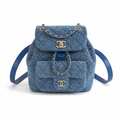 Chanel Blue Denim Quilted Duma Backpack | Gold CC Turn-Lock | 18×18×12cm