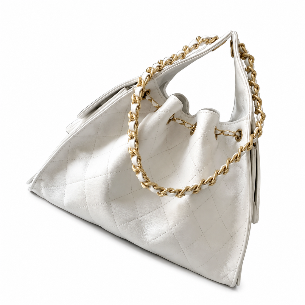 Chanel Quilted Leather Triangle Sling Backpack White Gold Hardware