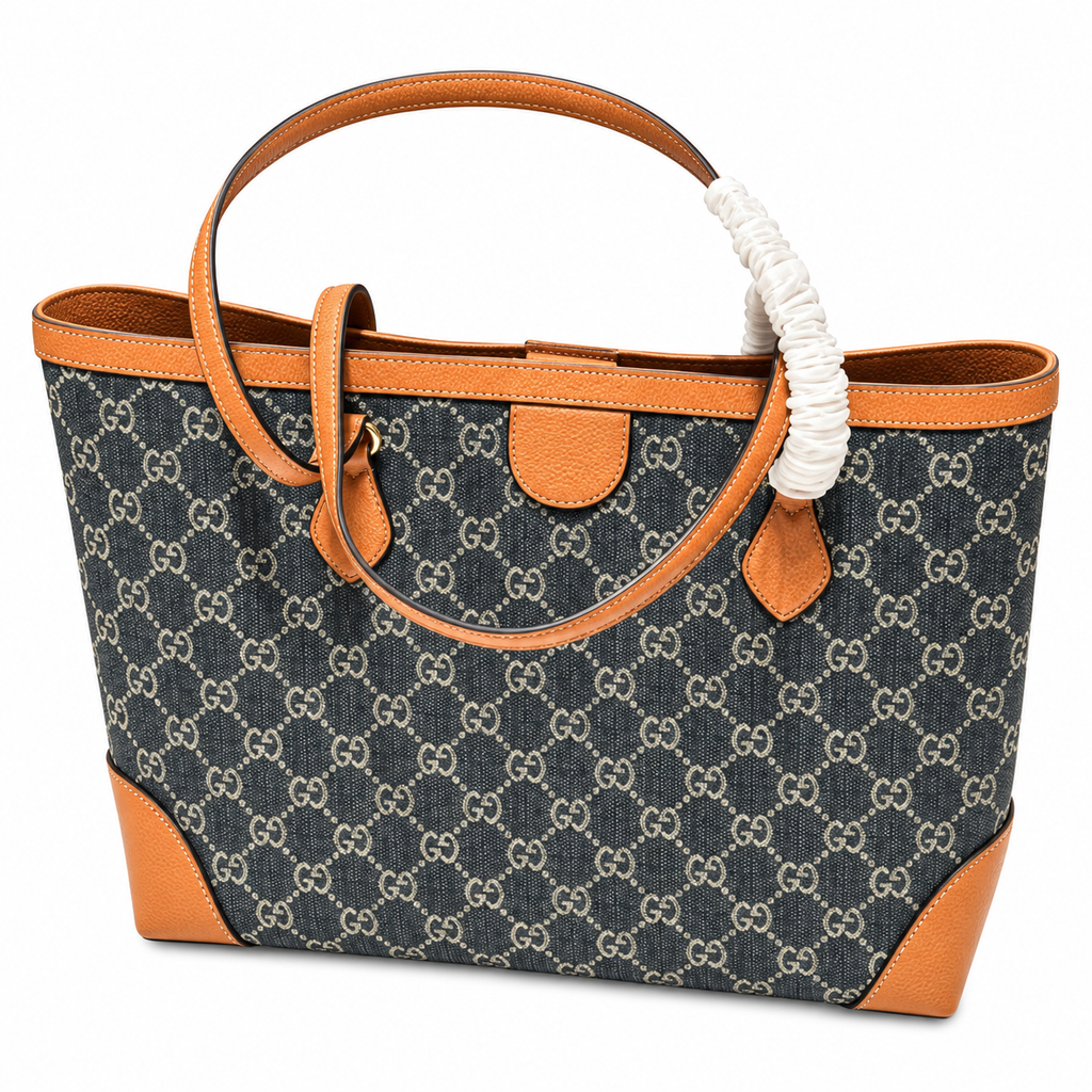 Gucci Bree GG Denim Large Tote Bag Blue
