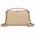 Chanel Mini Box Bag | Beige & Plum Bicolor Quilted Leather CC Logo Gold Chain | Made in Italy | 23cm