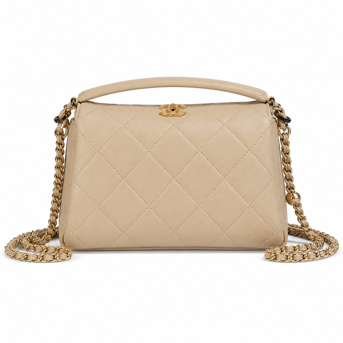 Chanel Mini Box Bag | Beige & Plum Bicolor Quilted Leather CC Logo Gold Chain | Made in Italy | 23cm