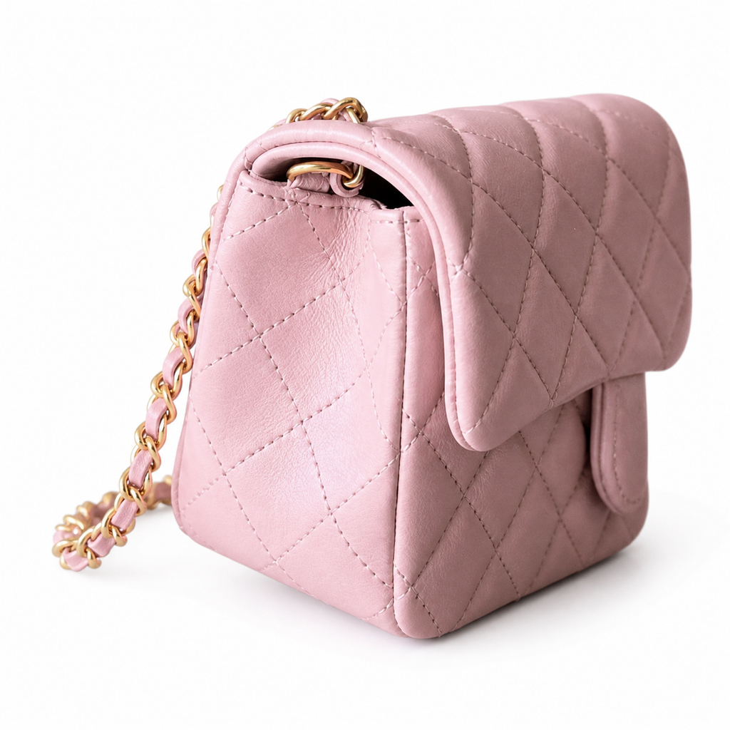 Chanel Classic Mini Flap Bag Blush Pink Quilted Lambskin Antique Gold CC Turn-Lock Chain 20cm