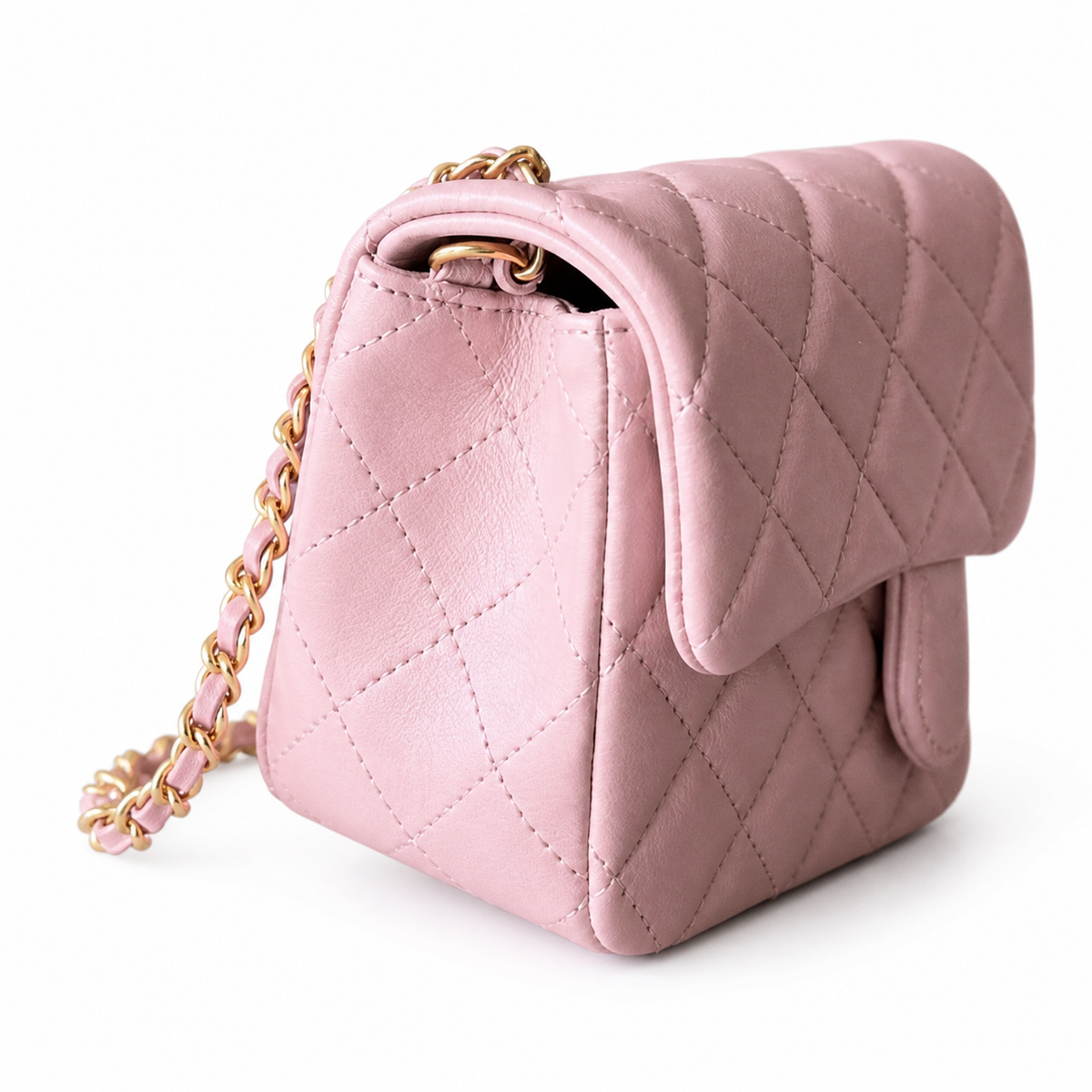 Chanel Classic Mini Flap Bag Blush Pink Quilted Lambskin Antique Gold CC Turn-Lock Chain 20cm