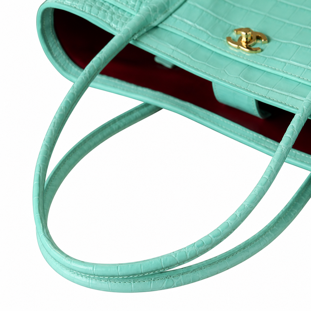 Chanel Mint Green Crocodile Embossed Leather Executive Tote Bag | Gold CC | Dual Handles | 39×20×13cm
