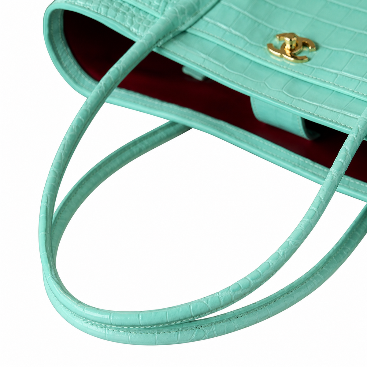 Chanel Mint Green Crocodile Embossed Leather Executive Tote Bag | Gold CC | Dual Handles | 39×20×13cm