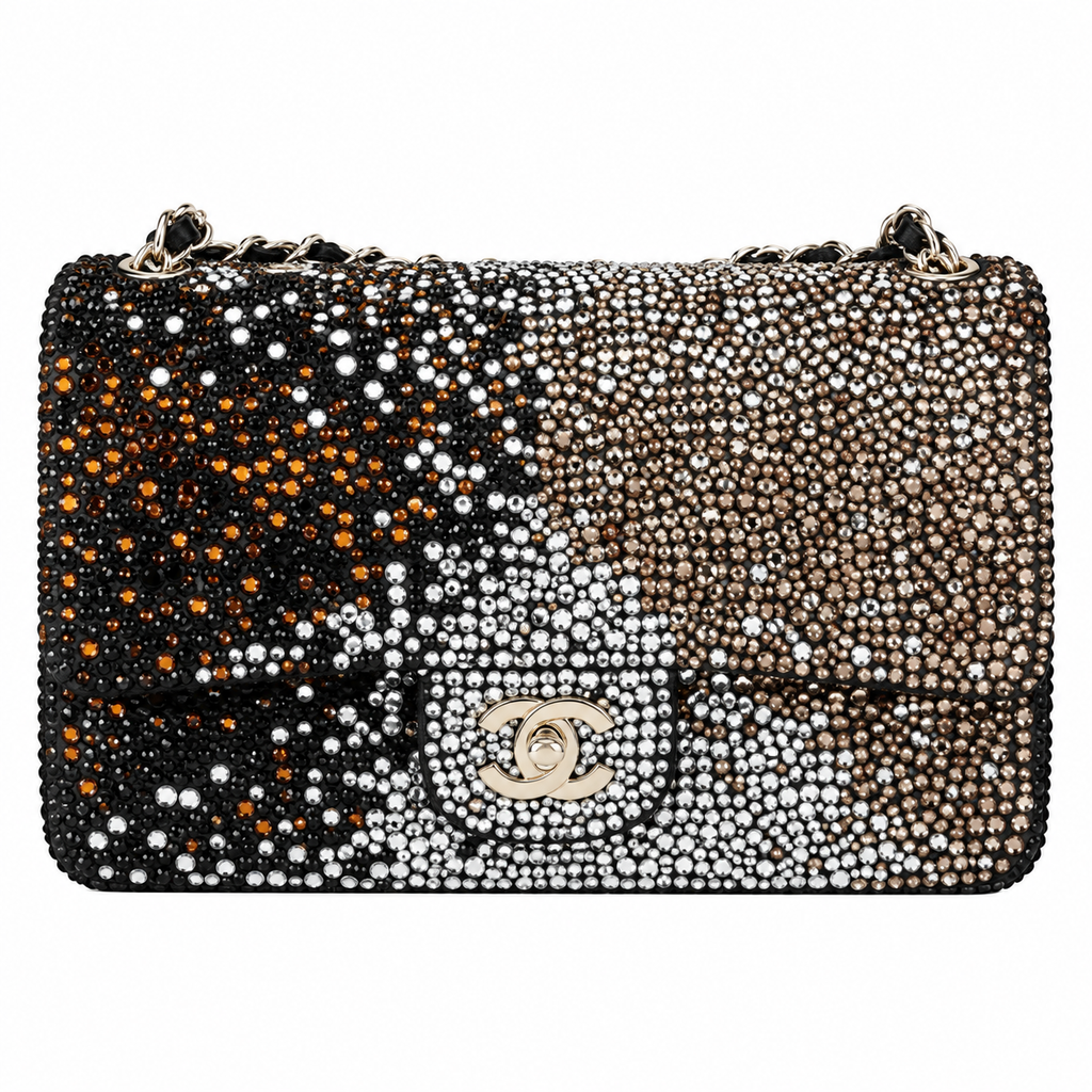 Chanel Crystal Leopard Print Full Rhinestone Mini Flap Evening Bag | Silver CC | Chain Strap | 20cm
