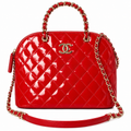 Chanel Red Patent Leather Quilted Dome Tote Bag | Gold CC Chain | 20.5×28.5×7cm
