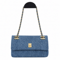CHANEL Blue Denim Quilted Classic Flap Bag Dual CC Gold Chain