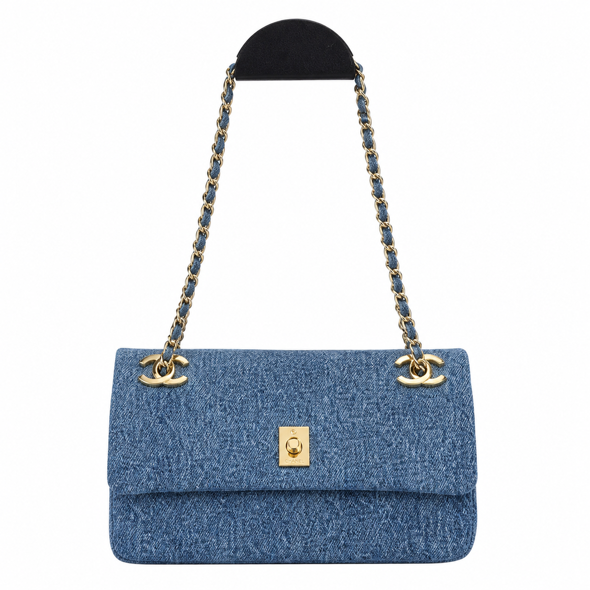CHANEL Blue Denim Quilted Classic Flap Bag Dual CC Gold Chain