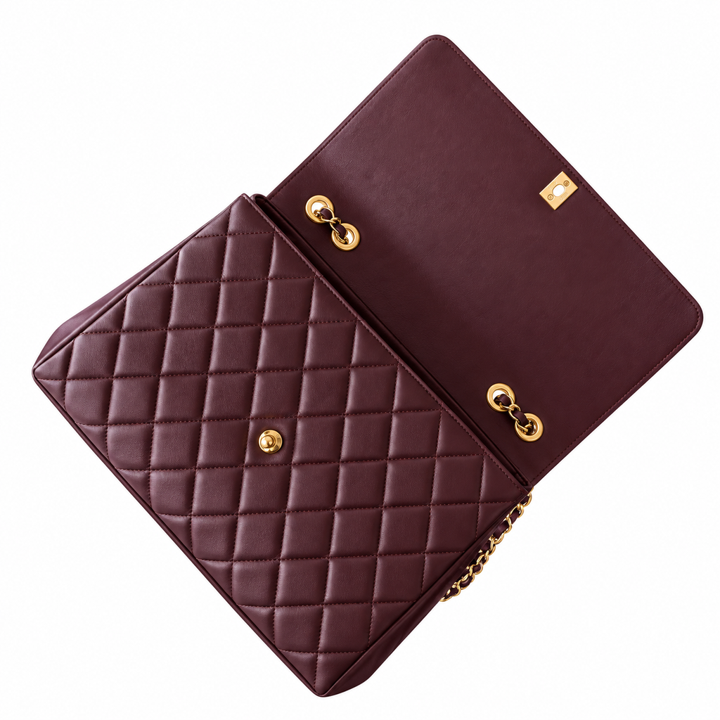 Chanel Burgundy Lambskin Quilted Medallion Shopping Shoulder Bag | Gold Chain | Back Zip Pocket | 33×11×23cm