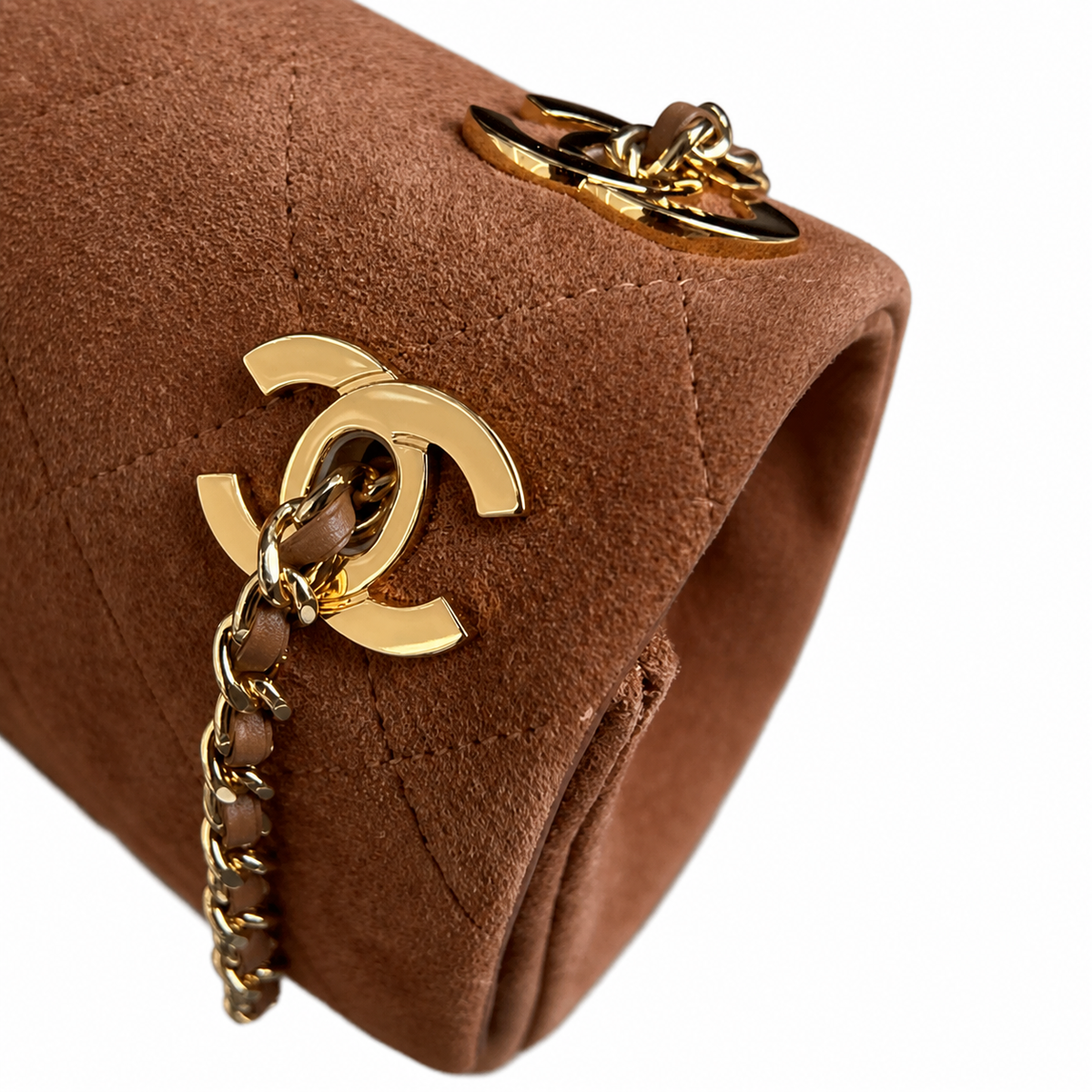 CHANEL Caramel Brown Quilted Suede Classic Flap Bag Dual CC Chain