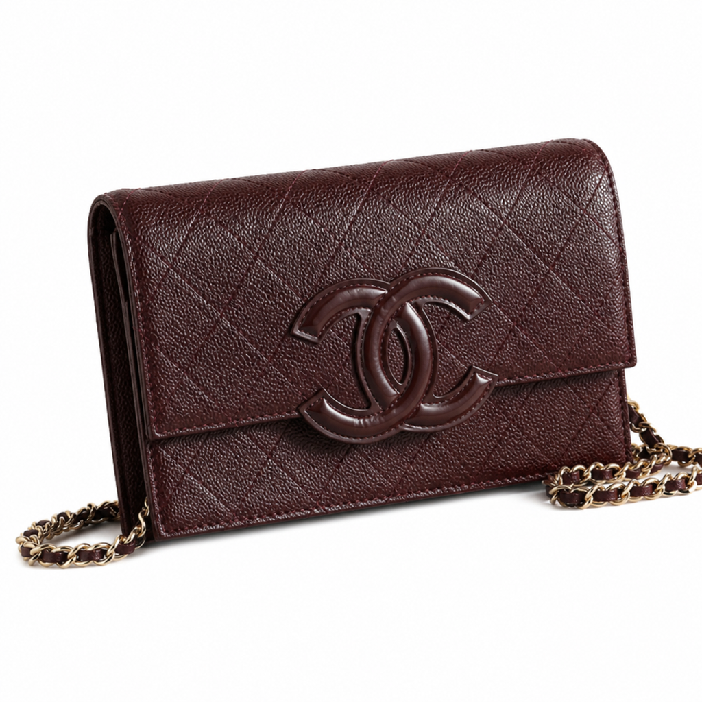 Chanel CC Filigree Wallet on Chain WOC Burgundy Quilted Caviar Leather Gold Chain Crossbody 19cm
