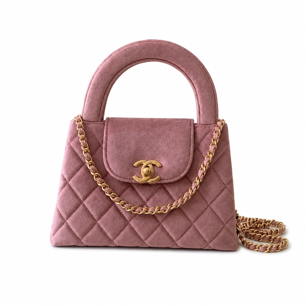 Chanel Dusty Rose Quilted Velvet Mini Coco Handle Bag Gold Chain Crossbody