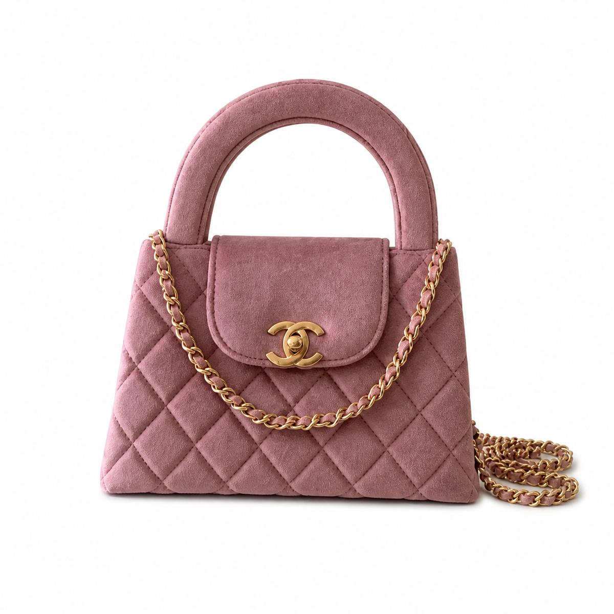 Chanel Dusty Rose Quilted Velvet Mini Coco Handle Bag Gold Chain Crossbody