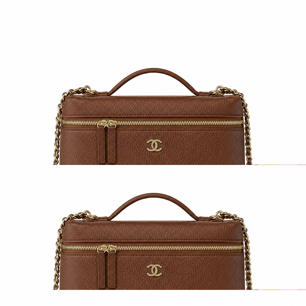 Chanel Brown Caviar Leather Vanity Case Crossbody Bag | Gold CC | Top Handle | 15×23×5cm