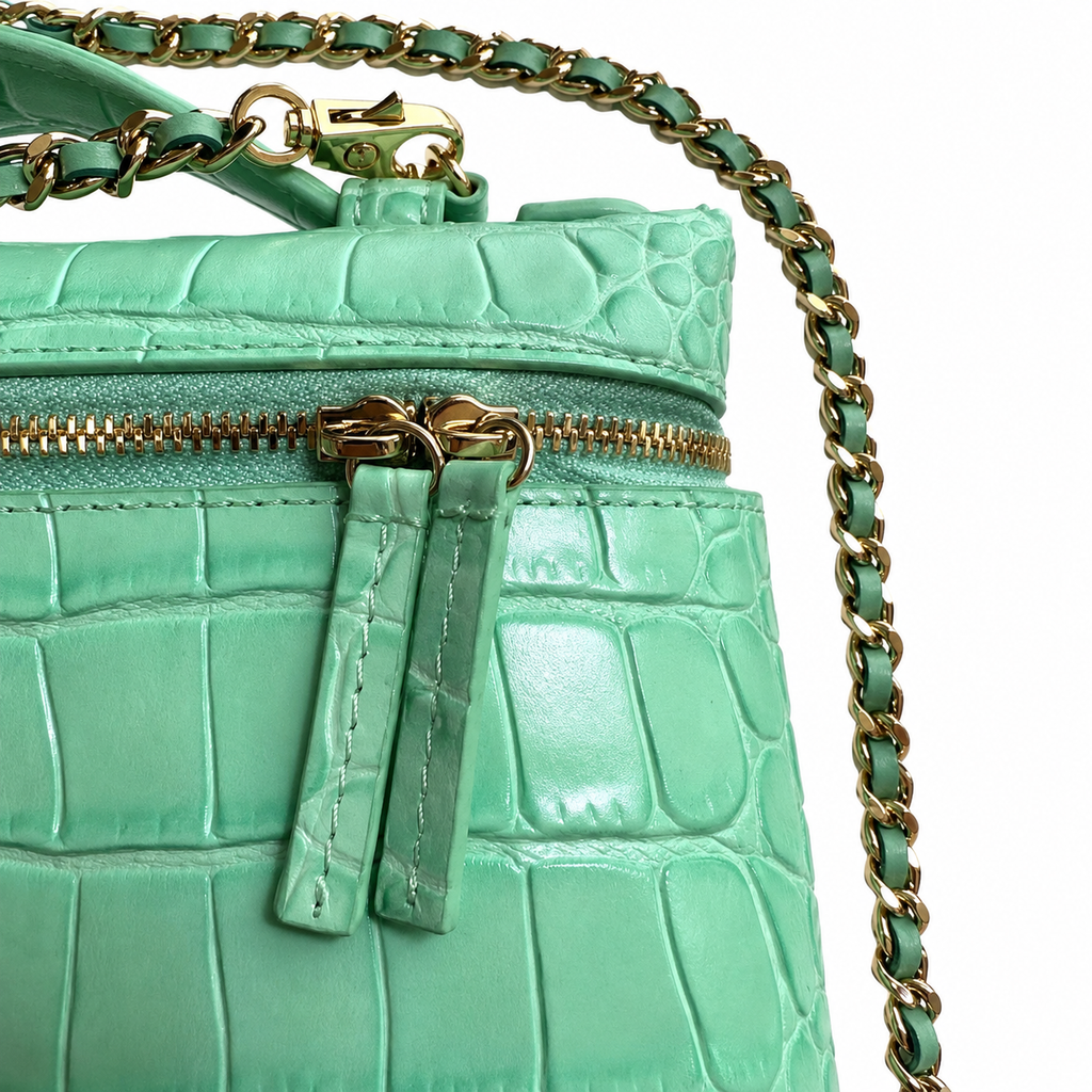 Chanel Mint Green Croc-Embossed Leather Vanity Case Crossbody Bag | Gold CC | 19.5×17×5cm