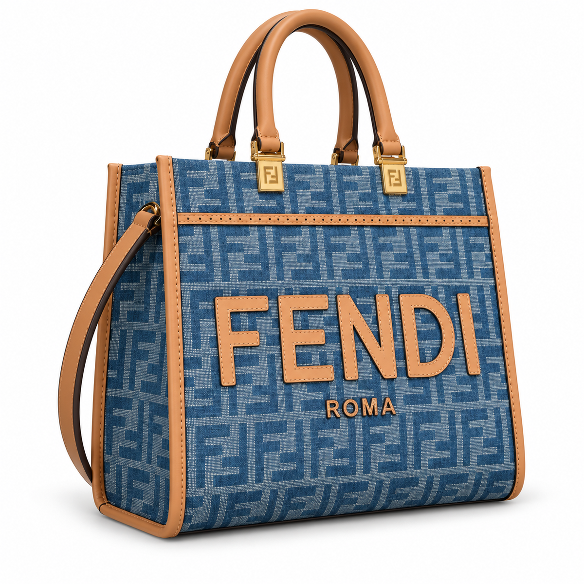 Fendi FF Logo Leather Medium Tote Bag 22.5x25x12cm