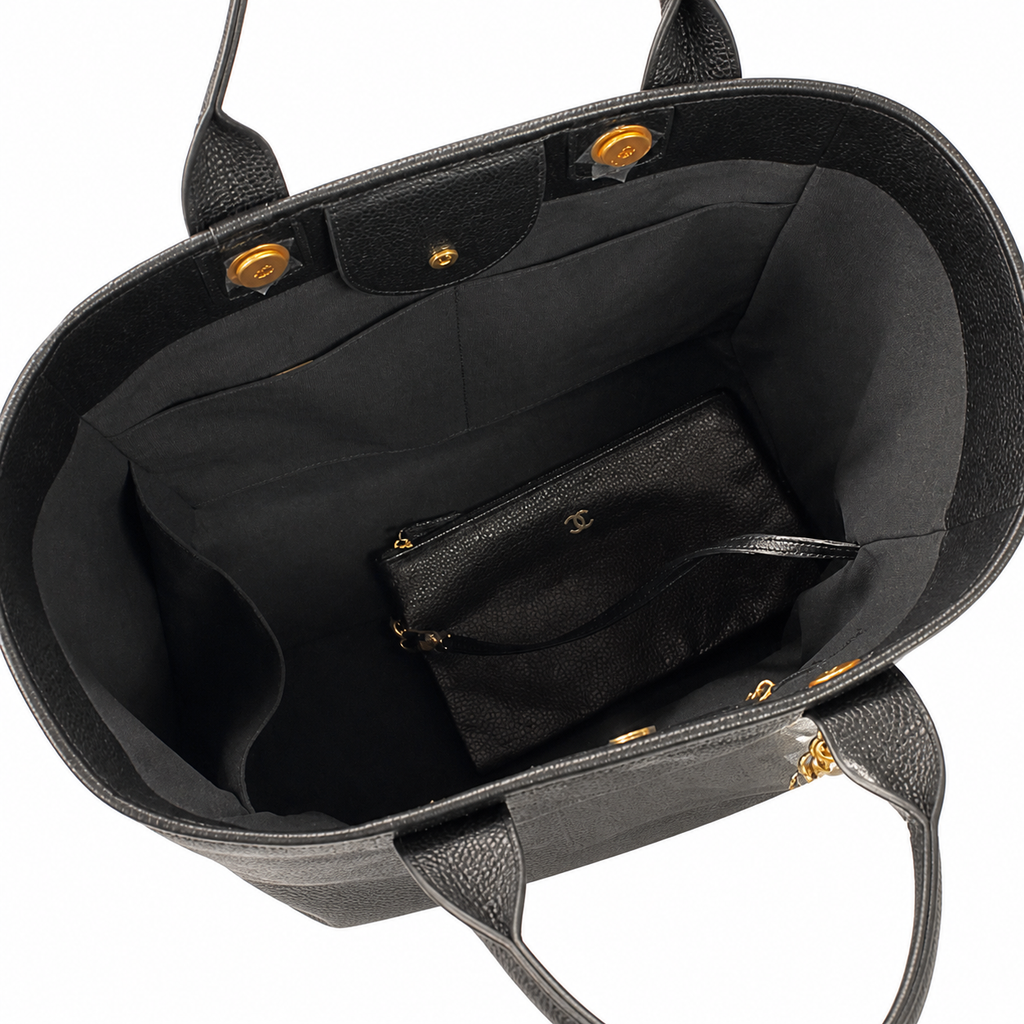 CHANEL Cerf Executive Tote – Black Caviar Leather Gold Hardware with Detachable CC Pouch 30×50×21cm