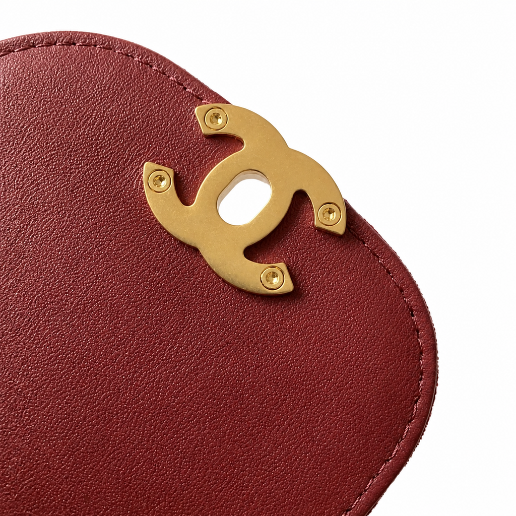Chanel Red Velvet Quilted Heart Bag Gold CC Flap Top Handle