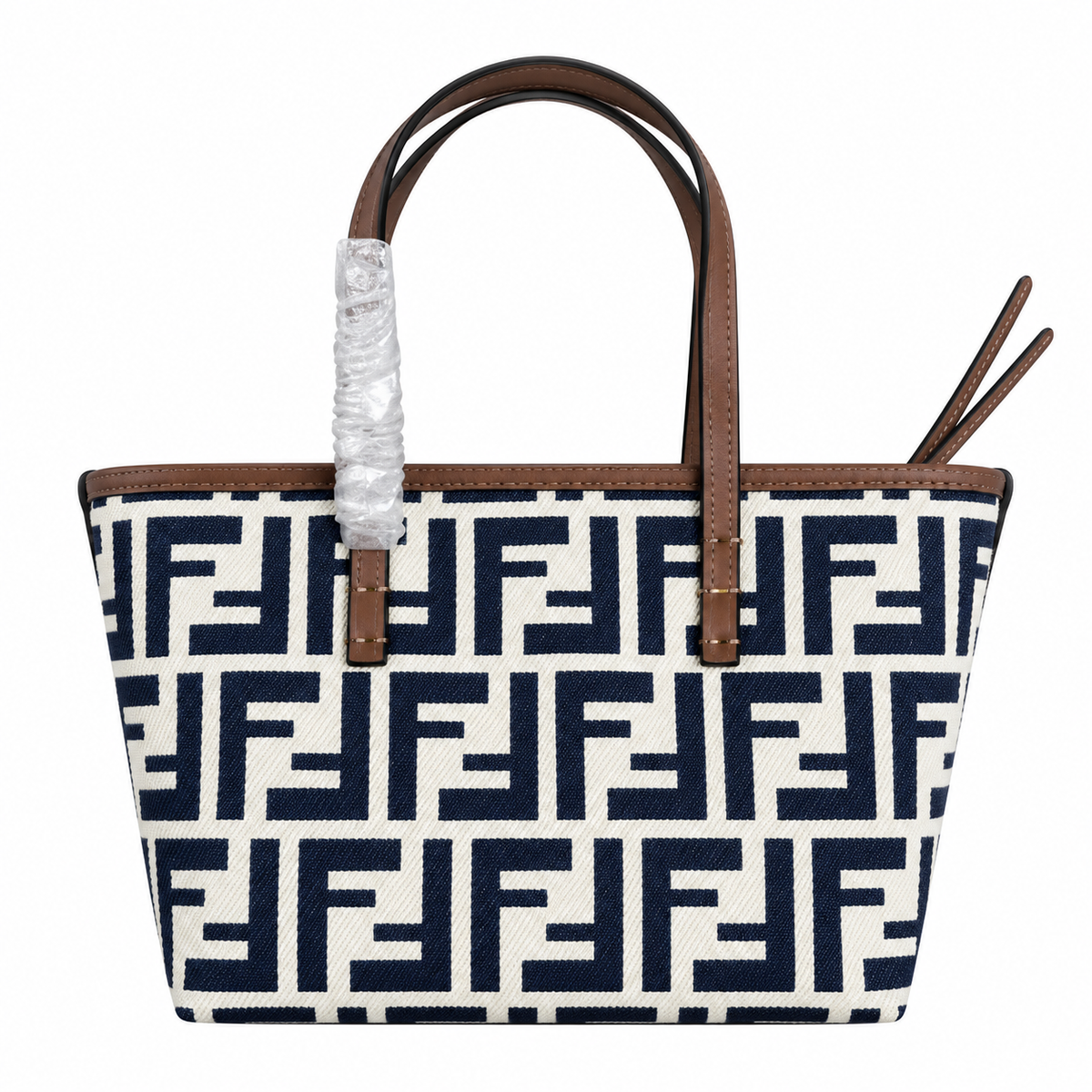 Fendi FF Medium Tote Bag – Jacquard Canvas & Leather Handles, Open Top, 23cm