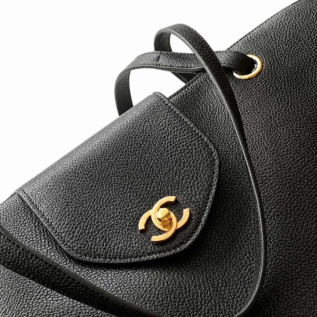Chanel Black Caviar Leather Grand Shopping Tote Bag | Gold CC | Half-Moon Front Pocket | 36×46×20cm