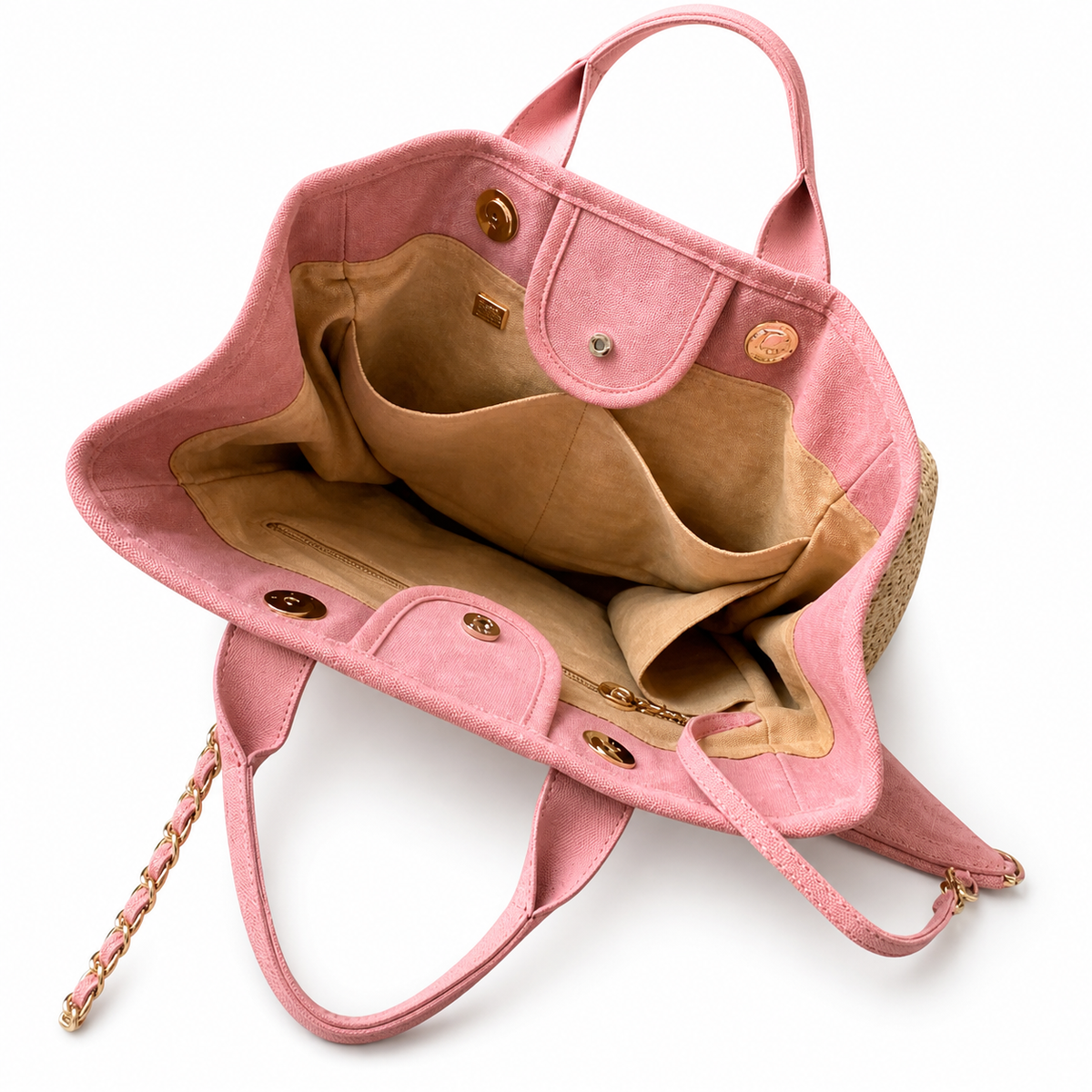 CHANEL Deauville Shopping Tote – Natural Raffia Pink Leather Trim Gold Hardware 38cm