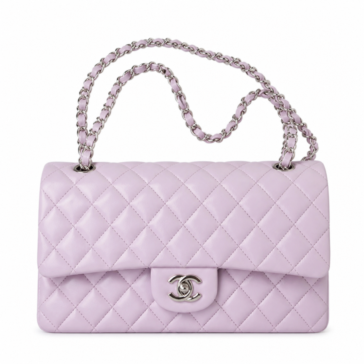 Chanel Classic Double Flap Bag Medium Lavender Quilted Lambskin Silver CC Turn-Lock Chain 25.5cm