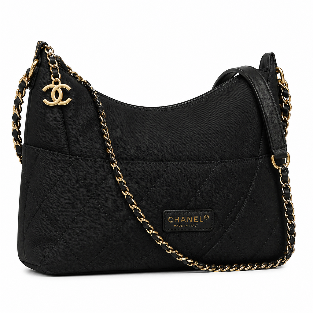 Chanel Vintage Quilted Black Leather Belt Bag Waist Bag CC Charm Double Zip Gold Chain Crossbody 34cm